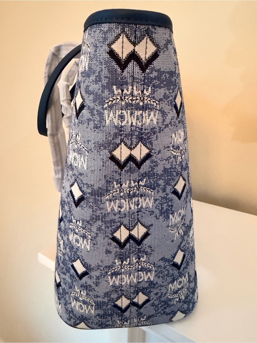MCM Aren Light Blue Logo Monogram Tote with Blue Trim NWT - Picture 4 of 9